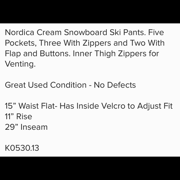 Nordica cream size 6 snow pants - Picture 4 of 4